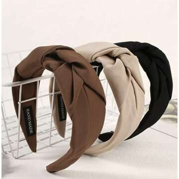 Knotted Headbands for Women - Non-Slip Wide Top Knot Hair Hoops, Fashion Hairbands in Black, Beige, ...