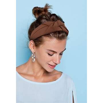 Knotted Headbands for Women - Non-Slip Wide Top Knot Hair Hoops, Fashion Hairbands in Black, Beige, Brown - 3PCS Hair Accessories Set