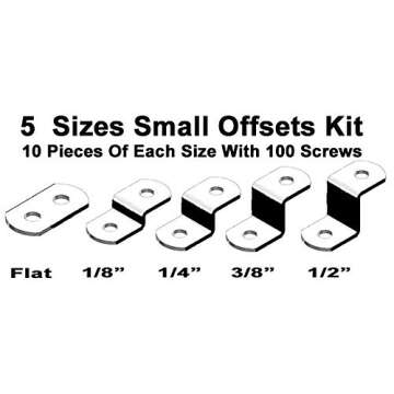 Offset Canvas Clips for Picture Framing Assorted Small Sizes, 10 Each 0/0", 1/8", 1/4" 3/8" 1/2", 10 Pieces Each Size Packed with 100 Screws