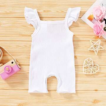 YOUNGER TREE Newborn Baby Girl One-Piece Romper - Ruffled Sleeve Summer Outfit