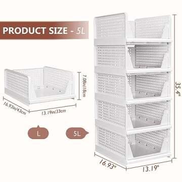 5 Pack Stackable Closet Organizers - Space Saving Solution