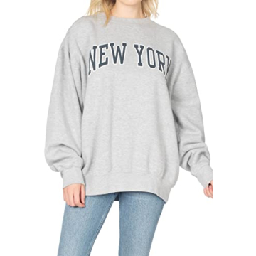 Secret Island USA Women's New York Varsity Outlined Graphic Vintage Oversized Crewneck Sweatshirt in...