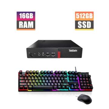 Lenovo ThinkCentre M910q Tiny Desktop Computer Mini PC, 21.5" FHD Monitor, RGB Speakers, Core i5-6500 3.2GHz up to 3.6GHz,512GB SSD, 16GB DDR4 RAM, Keyboard and Mouse,Windows 10 Pro (Renewed)