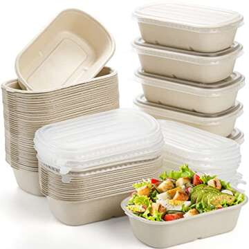 Yesland 70 Pack Compostable Take Out Food Containers with Lid, 23 Oz Bagasse to Go Containers Rectan...
