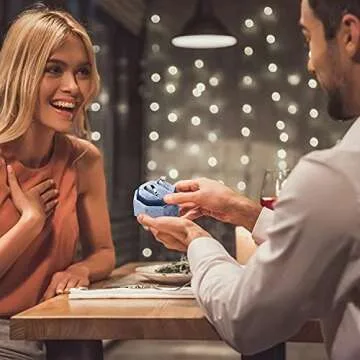 Etercycle Velvet Ring Box, Octagon Gorgeous Vintage Double Jewelry Ring Gift Box with Detachable Lid for Proposal Engagement Wedding Ceremony (Vintage Blue)