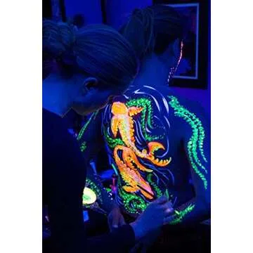 [6 Bottles, 1 oz. Each] Body Paint Glow Blacklight Reactive Neon Fluorescent Paint - Safe For Skin - Washable - Non-Toxic - Six Colors Kit