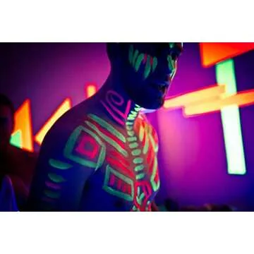 [6 Bottles, 1 oz. Each] Body Paint Glow Blacklight Reactive Neon Fluorescent Paint - Safe For Skin - Washable - Non-Toxic - Six Colors Kit
