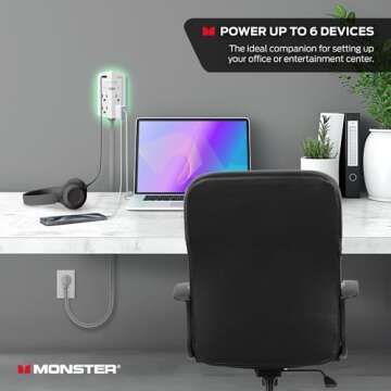 Monster Power Shield XL Surge Protector with Outlet Extender, Multiple Plug Outlet with 4 AC Outlets...
