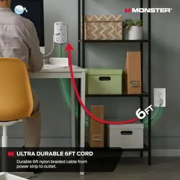 Monster Power Shield XL Surge Protector with Outlet Extender, Multiple Plug Outlet with 4 AC Outlets and 2 USB-A Ports, Reliable Wall Outlet with USB Ports