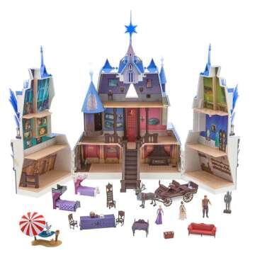 Disney Store Official Frozen 2 Magic Light & Music Castle Playset - 3 Year Old Girl Gift, Anna and E...