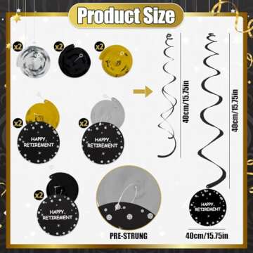 Retirement Party Decorations for Men Women Black Gold Happy Retirement Banner Hanging Swirls Kit for Retirement Party Decor Supplies