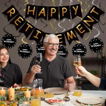 Retirement Party Decorations for Men Women Black Gold Happy Retirement Banner Hanging Swirls Kit for Retirement Party Decor Supplies