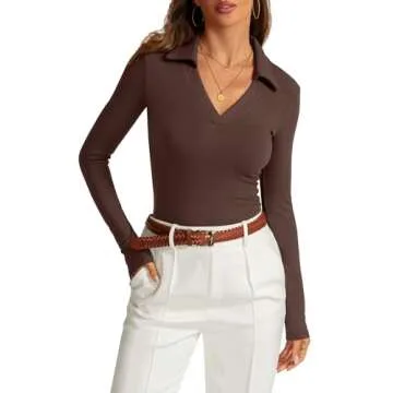 Meetrendi Women's Long Sleeve V Neck Polo Shirt - Elegant & Comfortable for Work & Casual Outings