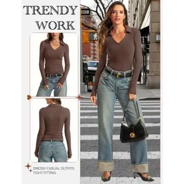 Elegant Long Sleeve V Neck Polo Shirt for Women