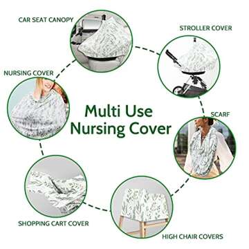 DILIMI Baby Car Seat Cover Green Leaf, Breastfeeding Cover Soft Breathable Infant Carseat Canopy Multifunctional Cover for Stroller/High Chair/Shopping Cart/Car Seat Canopies