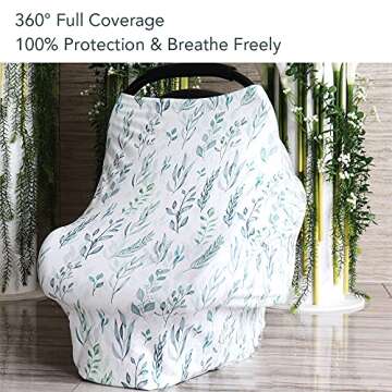 DILIMI Baby Car Seat Cover Green Leaf, Breastfeeding Cover Soft Breathable Infant Carseat Canopy Multifunctional Cover for Stroller/High Chair/Shopping Cart/Car Seat Canopies