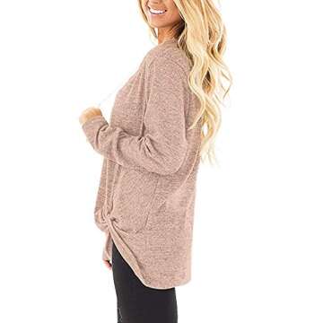 Womans Tops Long Sleeve Casual Round Neck T-shirts Khaki M