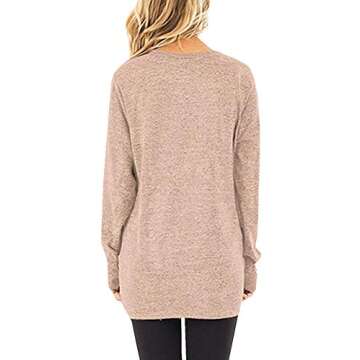 Womans Tops Long Sleeve Casual Round Neck T-shirts Khaki M