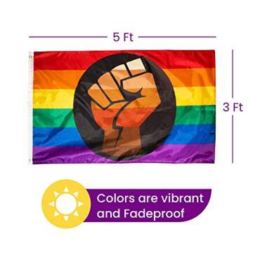 Sapphere QPOC Pride Flag 3x5 Foot - LGBTQ Pride Flag with Power Fist, Inspired by Black Brown Philadelphia/Philly Gay Lesbian Bisexual Transgender Pride Flag, Vivid Colors, Sleeve and Metal Grommet