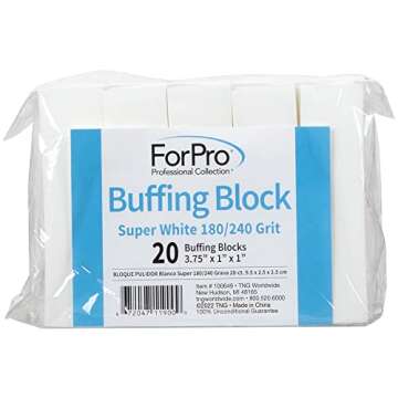 ForPro Professional Collection Buffing Block, Super White, 180/240 Grit, Four-Sided Manicure and Pedicure Nail Buffer, 3.75" L x 1" W x 1" H, 20-Count
