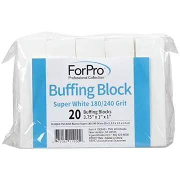 ForPro Professional Collection Buffing Block, Super White, 180/240 Grit, Four-Sided Manicure and Pedicure Nail Buffer, 3.75" L x 1" W x 1" H, 20-Count