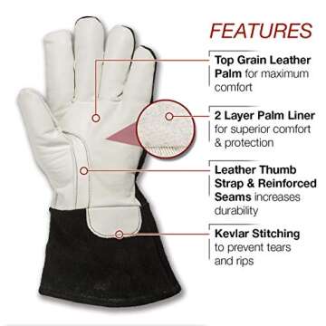 Lincoln Electric DynaMIG HD Professional MIG Welding Gloves | Comfort & Heat Resistance | Large | K3806-L Black