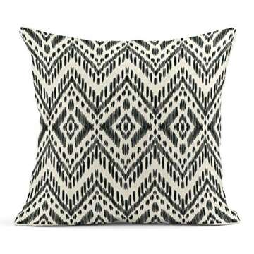 ArtSocket Set of 4 Throw Pillow Covers Ikat Tribal and Boho Bohemian Black Ethnic Herringbone for Ideas Decor Linen Outdoor Pillow Cases Home Decorative Square 18x18 Inches Pillowcases