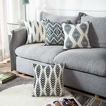 ArtSocket Set of 4 Throw Pillow Covers Ikat Tribal and Boho Bohemian Black Ethnic Herringbone for Ideas Decor Linen Outdoor Pillow Cases Home Decorative Square 18x18 Inches Pillowcases