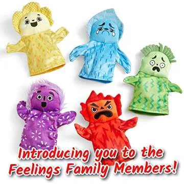 hand2mind Feelings Family Hand Puppets, Sensory Play Therapy Toys, Emotions for Toddlers, Dramatic P...