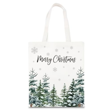 Whaline Christmas Canvas Tote Bags - Watercolor Holiday Reusable Gift Bags