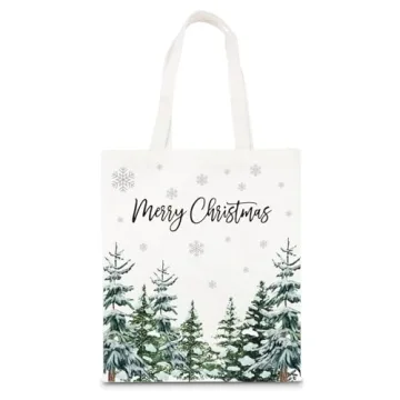 Whaline Christmas Canvas Tote Bags - Watercolor Holiday Reusable Gift Bags