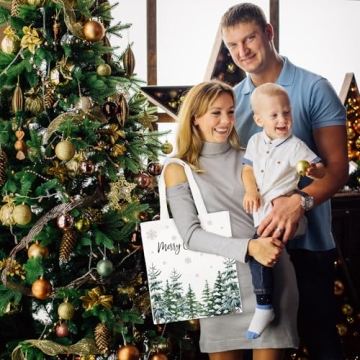 Whaline Reusable Christmas Canvas Tote Bags for Gifts