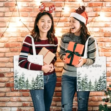 Whaline Reusable Christmas Canvas Tote Bags for Gifts