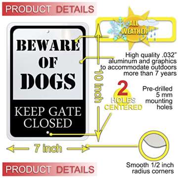 Durable Aluminum Keep Gate Closed Sign, Weatherproof 7x10