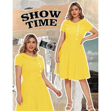 Wedtrend Women's 1950s Vintage Audrey Hepburn Style Cocktail Swing Dress WTP20007YellowSmallWhiteDot...