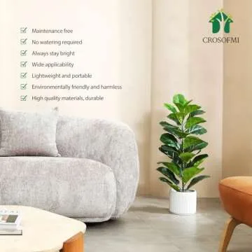 CROSOFMI Artificial Fiddle Leaf Fig Tree 35 Inch Fake Ficus Lyrata Plant with 28 Leaves Faux Plants in Pot for Indoor Outdoor House Home Office Garden Modern Decoration Perfect Housewarming Gift