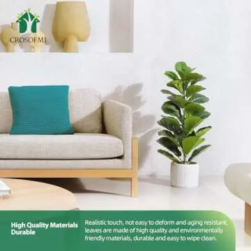 CROSOFMI Artificial Fiddle Leaf Fig Tree 35 Inch Fake Ficus Lyrata Plant with 28 Leaves Faux Plants in Pot for Indoor Outdoor House Home Office Garden Modern Decoration Perfect Housewarming Gift