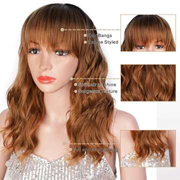 AISI HAIR Ombre Brown Wavy Bob Wigs with Bangs