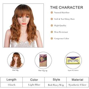 AISI HAIR Ombre Brown Wavy Bob Wigs with Bangs