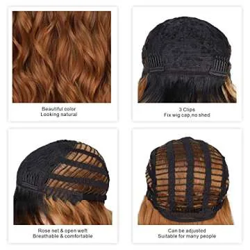 AISI HAIR Ombre Brown Wavy Bob Wigs with Bangs