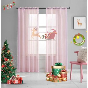 TOAVA DECO Christmas Christmas Pink Sheer Voile Curtains Translucent Solid Color Window Treatment 84...