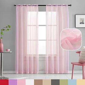 TOAVA DECO Christmas Pink Sheer Voile Curtains 52x84 Panels