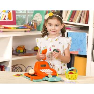 Battat - Interactive Kids Cash Register with Scanner & Sounds - 26-Piece Pretend Play Shopping Set w...