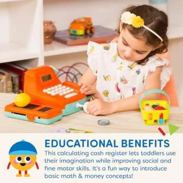 Battat - Interactive Kids Cash Register with Scanner & Sounds - 26-Piece Pretend Play Shopping Set with Light-Up Scanner, Play Money & Card - Educational Toy for Learning & Fun - Ages 3+