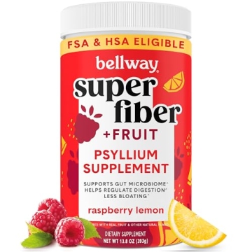 Bellway Super Fiber Powder + Fruit, Sugar Free Organic Psyllium Husk Powder Fiber Supplement for Reg...