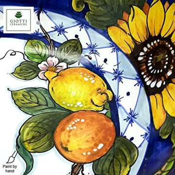 Large Ceramic Bowl for kitchen - Italian dinnerware pasta bowl - Yellow White Blue Lemon Sunflower s...