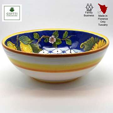Large Ceramic Bowl for kitchen - Italian dinnerware pasta bowl - Yellow White Blue Lemon Sunflower serving tray - Hand painted Tuscan pottery bowls - Made in Italy - Ceramics salad tuscan soul platter