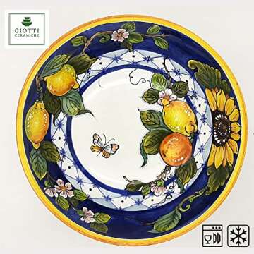 Large Ceramic Bowl for kitchen - Italian dinnerware pasta bowl - Yellow White Blue Lemon Sunflower serving tray - Hand painted Tuscan pottery bowls - Made in Italy - Ceramics salad tuscan soul platter