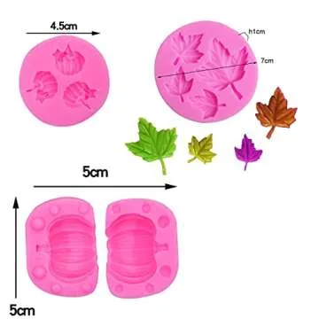 5Pcs 3D Mini Pumpkin Fall Fondant Silicone Mold Maple Leaves Candy Chocolate Mold Cake Decorating fo...