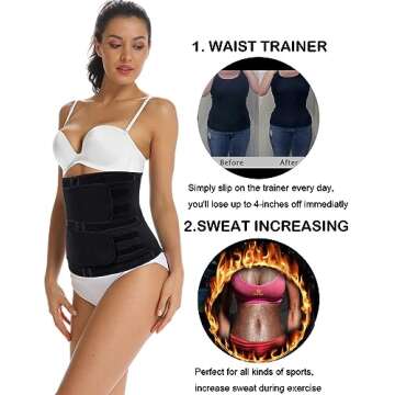 HOPLYNN Sweat Waist Trainer for Women Two Belts, Neoprene Workout Corset Waist Trainer Cincher Trimmer Shaper Zipper Black XX-Large